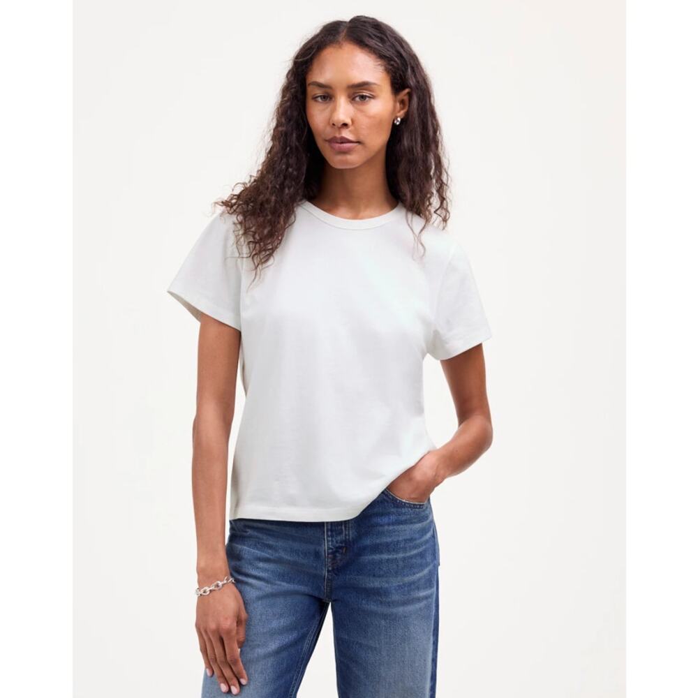 Madewell The Perfect Crewneck Tee SZ L White Jersey Cotton Short Sleeve Pullover